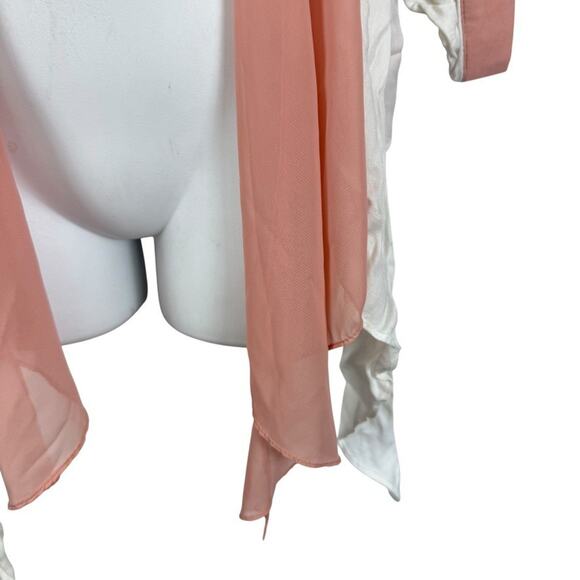 Laurie Solet LS Womens White Pink Open Boho Jacket Lightweight Roll Tab Sleeve M - Picture 7 of 14